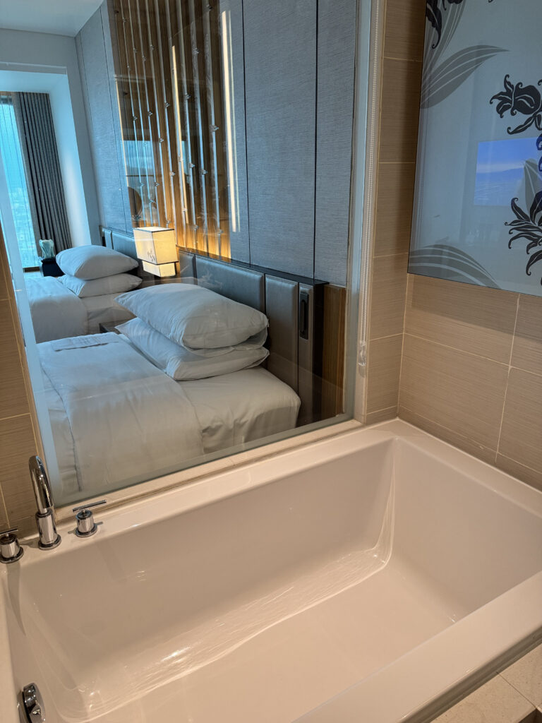 Separate bathtub, shower booth, and toilet