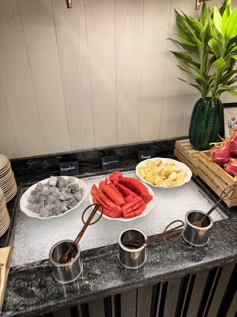 Local fruits: dragon fruit, watermelon, pineapple, longan