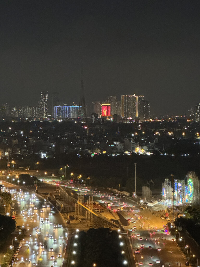 The Hanoi night view from the rooftop. The lights go on forever